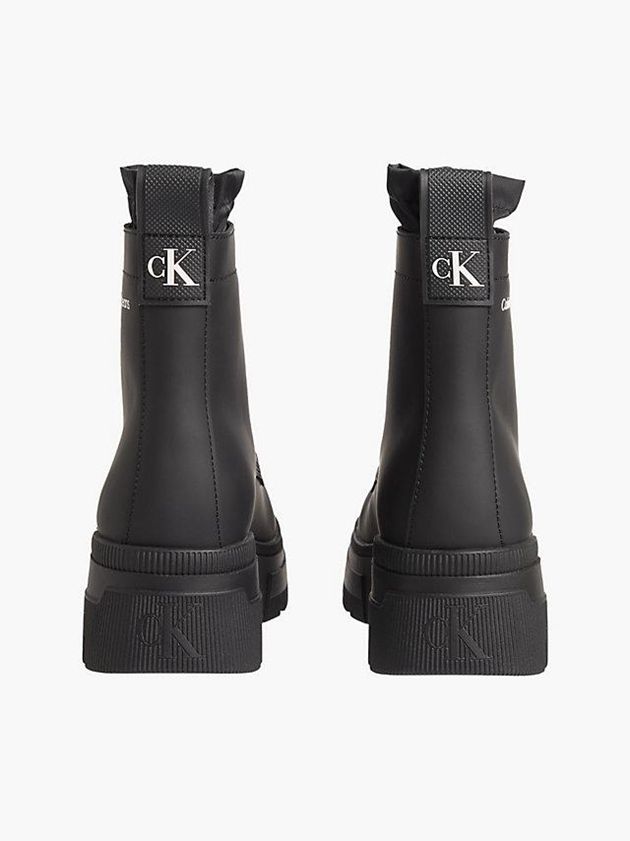 Black Calvin Klein Leather Chunky Platform Women Boots | AYUL-47926