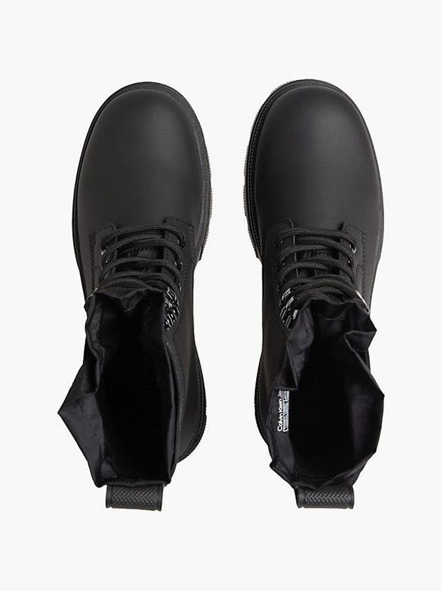 Black Calvin Klein Leather Chunky Platform Women Boots | AYUL-47926