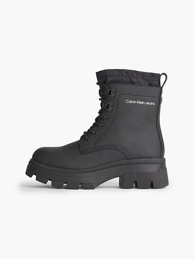 Black Calvin Klein Leather Chunky Platform Women Boots | AYUL-47926