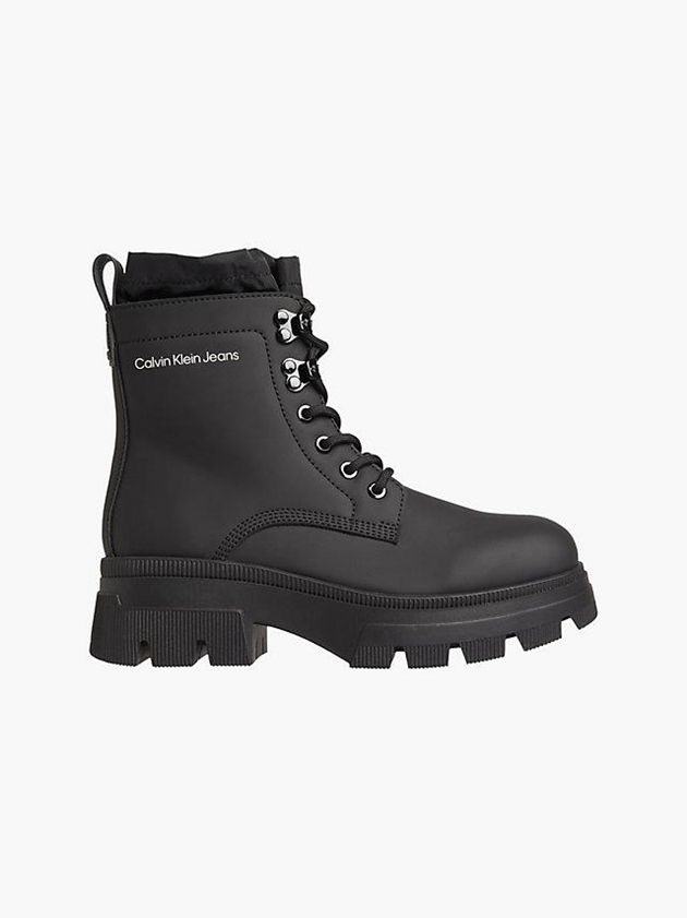 Black Calvin Klein Leather Chunky Platform Women Boots | AYUL-47926