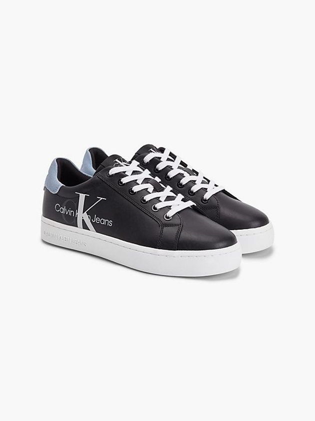 Black Calvin Klein Leather Glitter Women Sneakers | HMYK-61854