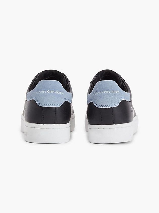 Black Calvin Klein Leather Glitter Women Sneakers | HMYK-61854