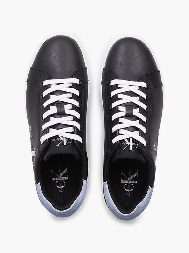 Black Calvin Klein Leather Glitter Women Sneakers | HMYK-61854
