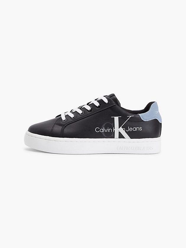 Black Calvin Klein Leather Glitter Women Sneakers | HMYK-61854