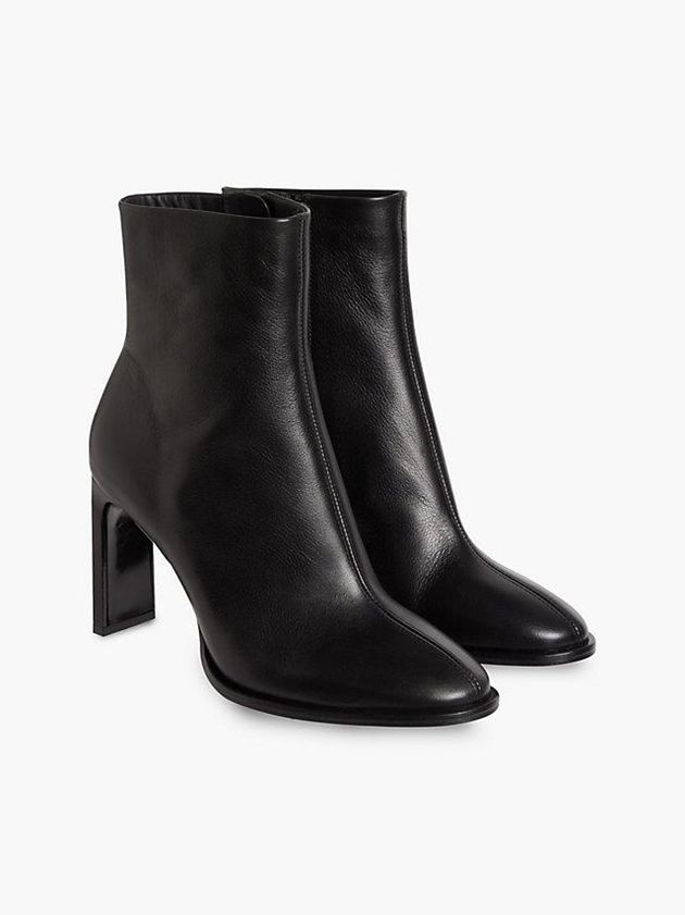 Black Calvin Klein Leather Heeled Ankle Women Boots | SEJY-02679