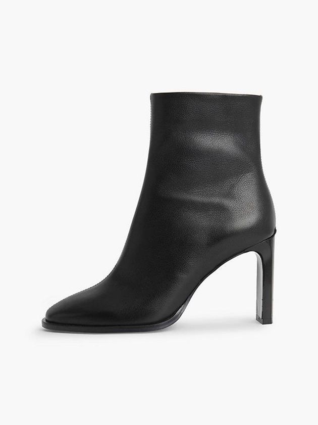 Black Calvin Klein Leather Heeled Ankle Women Boots | SEJY-02679