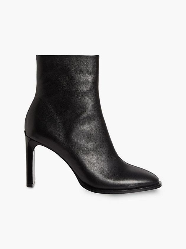 Black Calvin Klein Leather Heeled Ankle Women Boots | SEJY-02679