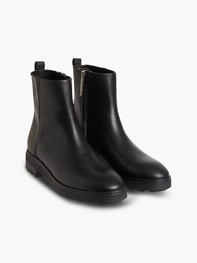 Black Calvin Klein Leather Heeled Ankle Women Boots | JZXO-63421