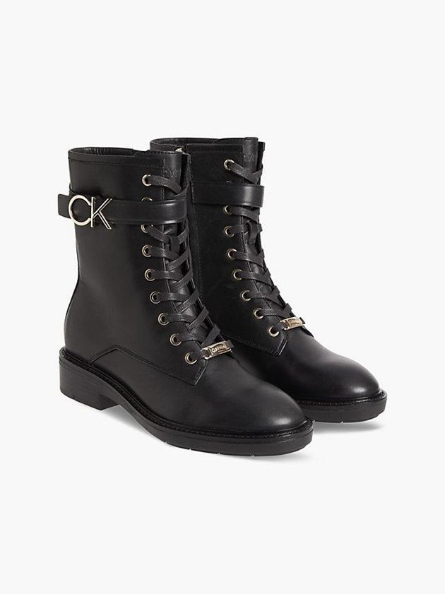 Black Calvin Klein Leather Heeled Women Boots | ZPQL-30259