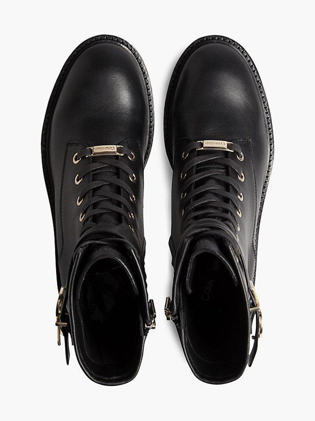 Black Calvin Klein Leather Heeled Women Boots | ZPQL-30259