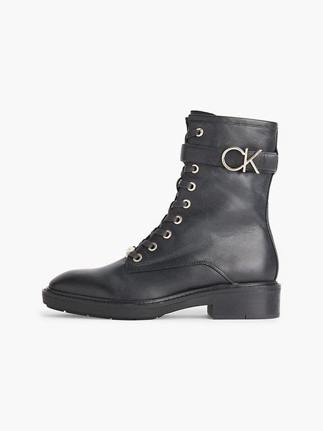 Black Calvin Klein Leather Heeled Women Boots | ZPQL-30259