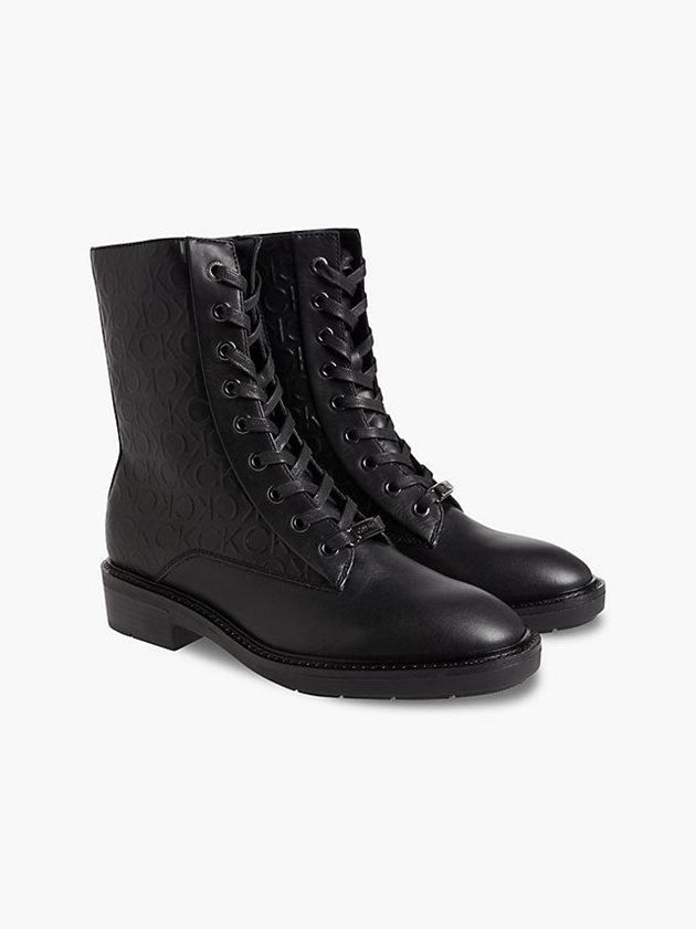 Black Calvin Klein Leather Heeled Women Boots | BLJR-23674
