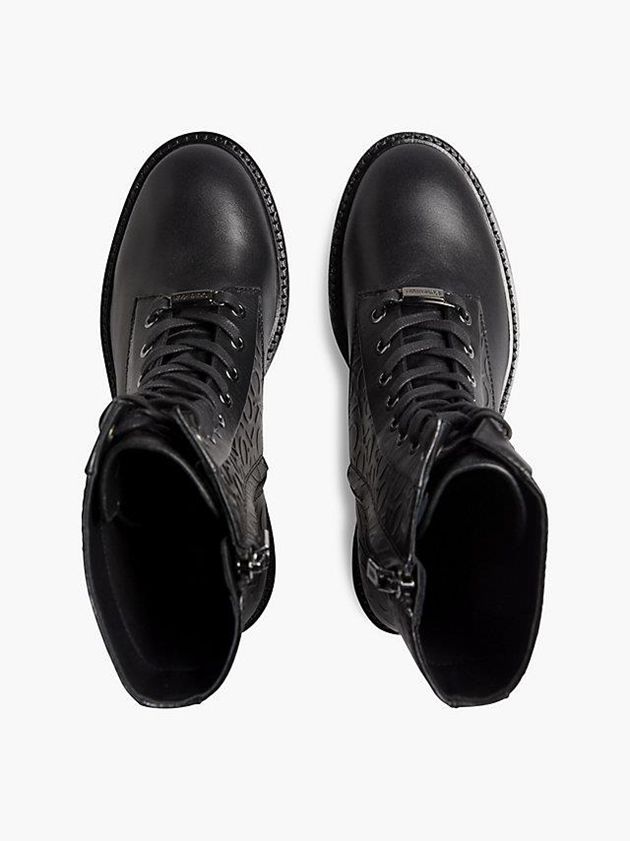 Black Calvin Klein Leather Heeled Women Boots | BLJR-23674