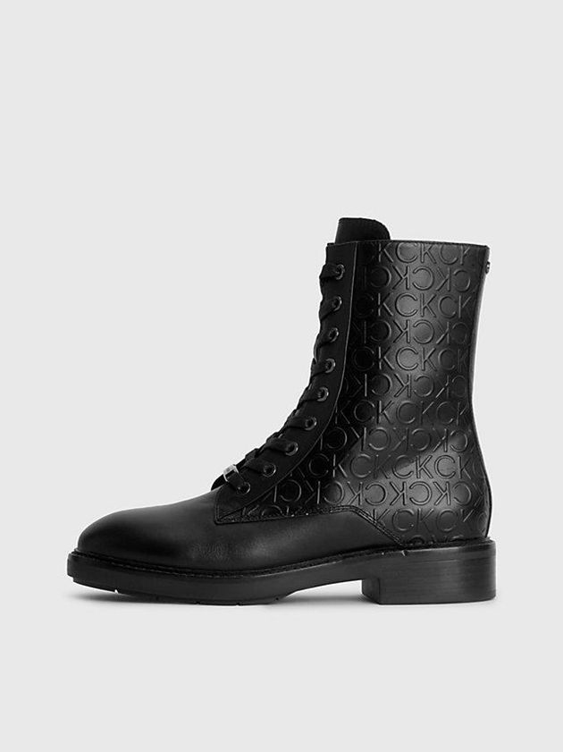 Black Calvin Klein Leather Heeled Women Boots | BLJR-23674