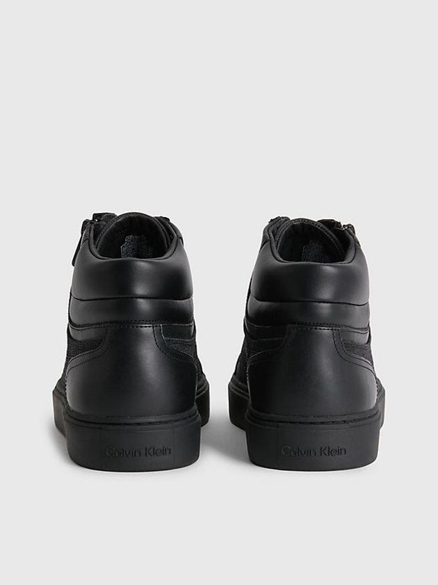 Black Calvin Klein Leather High-Top Logo Men Sneakers | DUBW-12859