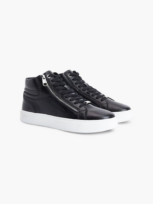 Black Calvin Klein Leather High-Top Men Sneakers | IABD-94712