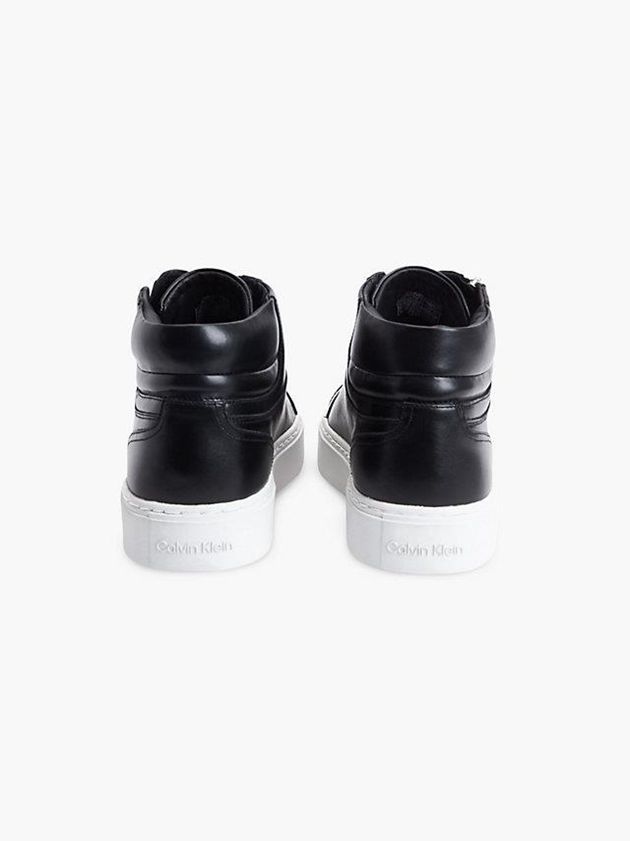 Black Calvin Klein Leather High-Top Men Sneakers | IABD-94712