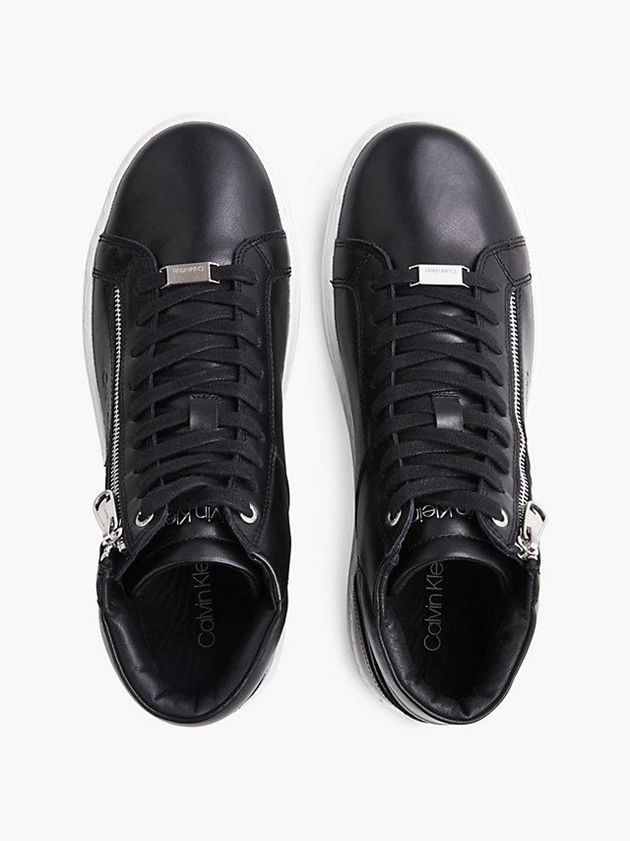 Black Calvin Klein Leather High-Top Men Sneakers | IABD-94712