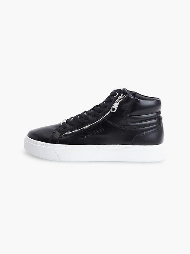 Black Calvin Klein Leather High-Top Men Sneakers | IABD-94712