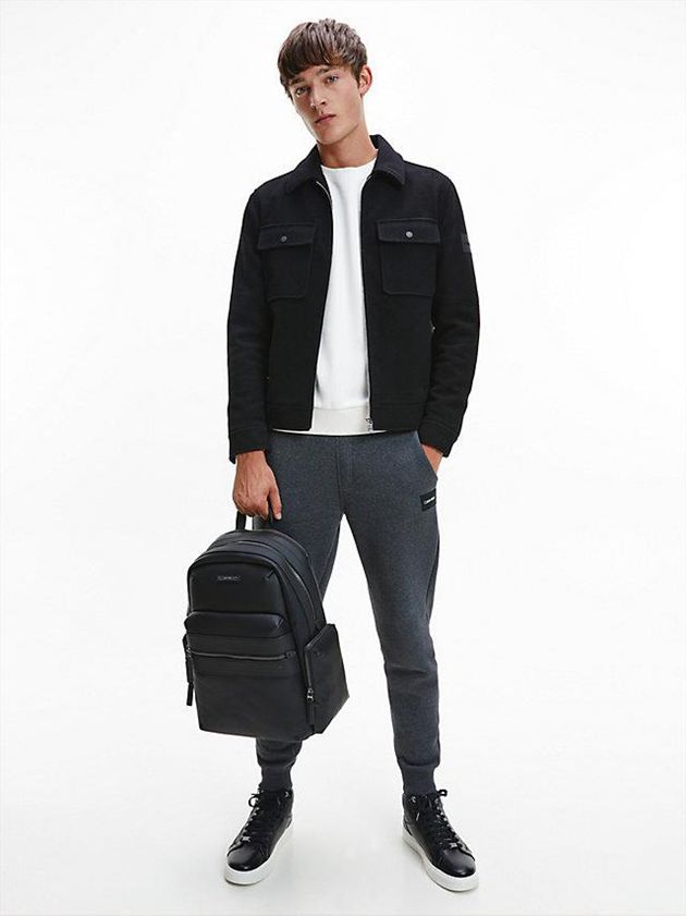 Black Calvin Klein Leather High-Top Men Sneakers | IABD-94712