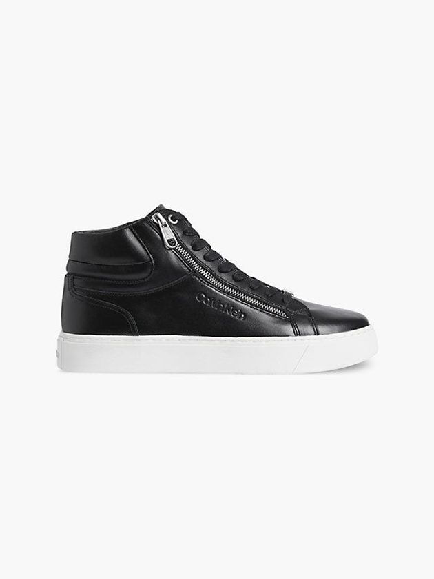 Black Calvin Klein Leather High-Top Men Sneakers | IABD-94712