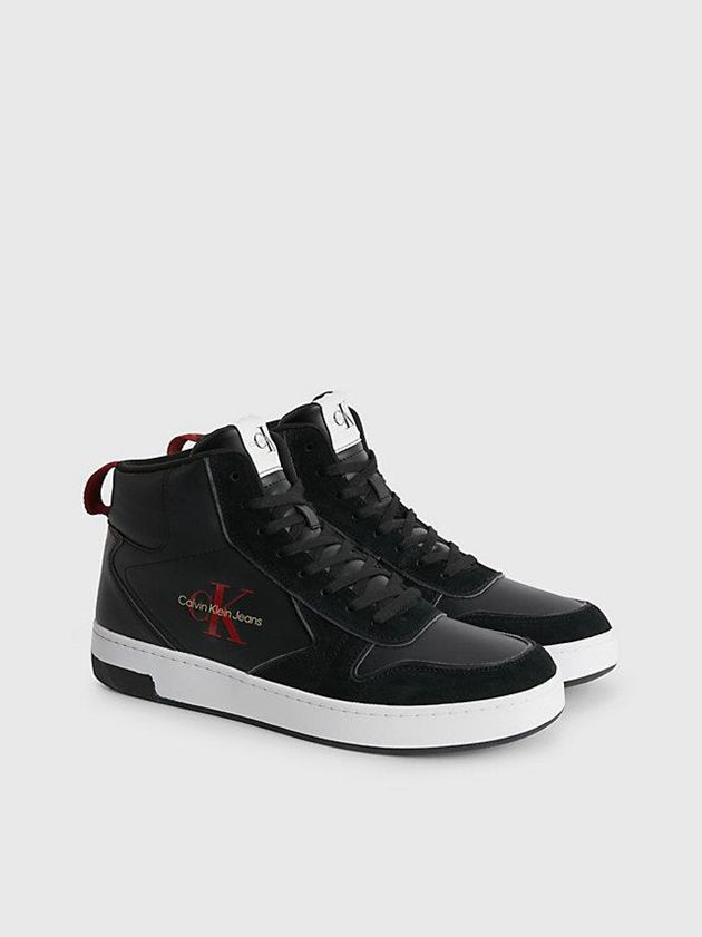 Black Calvin Klein Leather High-Top Men Sneakers | NWHY-29863