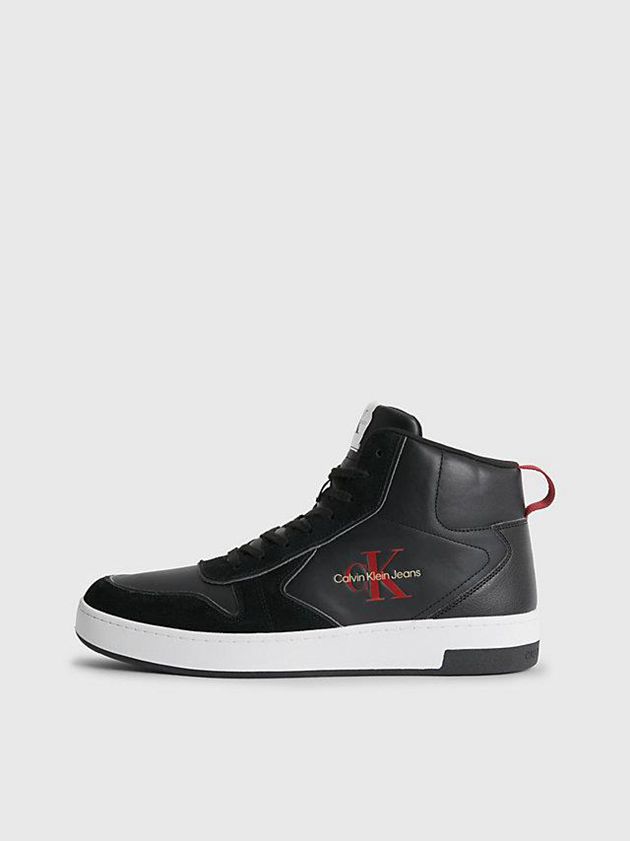 Black Calvin Klein Leather High-Top Men Sneakers | NWHY-29863