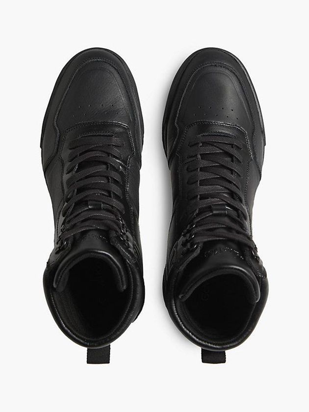 Black Calvin Klein Leather High-Top Men Sneakers | VMNW-37045