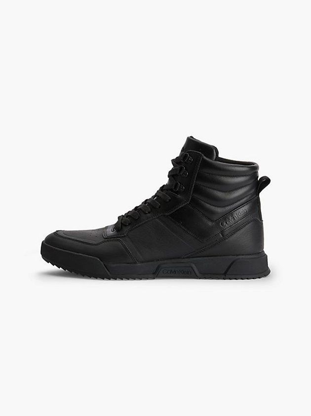Black Calvin Klein Leather High-Top Men Sneakers | VMNW-37045