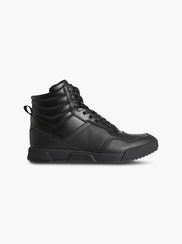 Black Calvin Klein Leather High-Top Men Sneakers | VMNW-37045