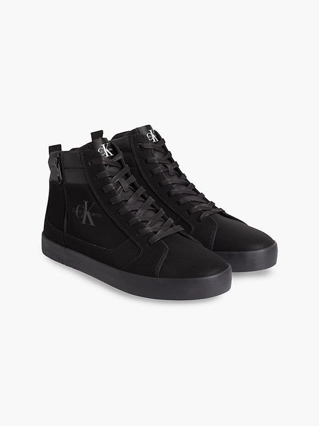 Black Calvin Klein Leather High-Top Men Sneakers | WNSB-73280