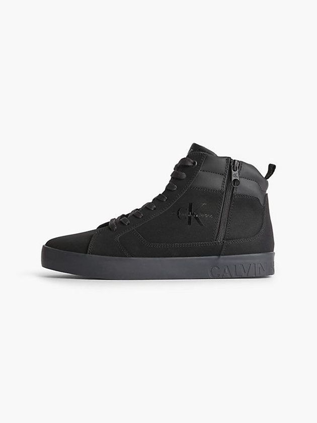 Black Calvin Klein Leather High-Top Men Sneakers | WNSB-73280