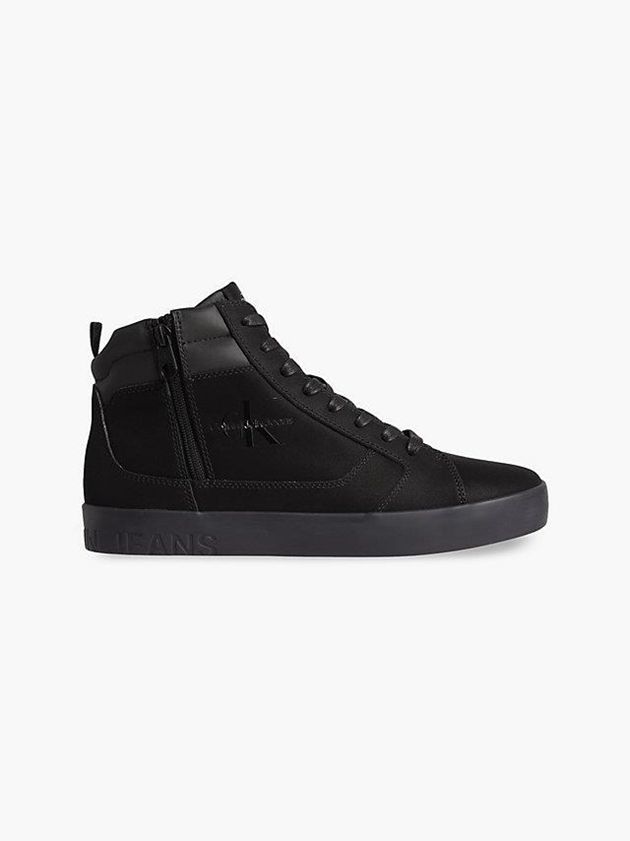 Black Calvin Klein Leather High-Top Men Sneakers | WNSB-73280