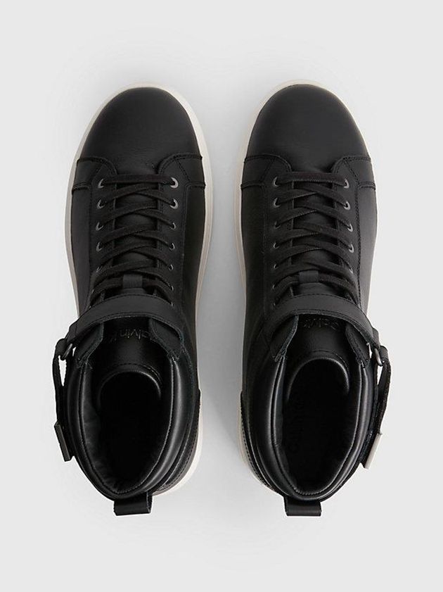 Black Calvin Klein Leather High-Top Men Sneakers | SROM-26459