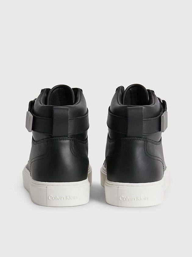 Black Calvin Klein Leather High-Top Men Sneakers | SROM-26459