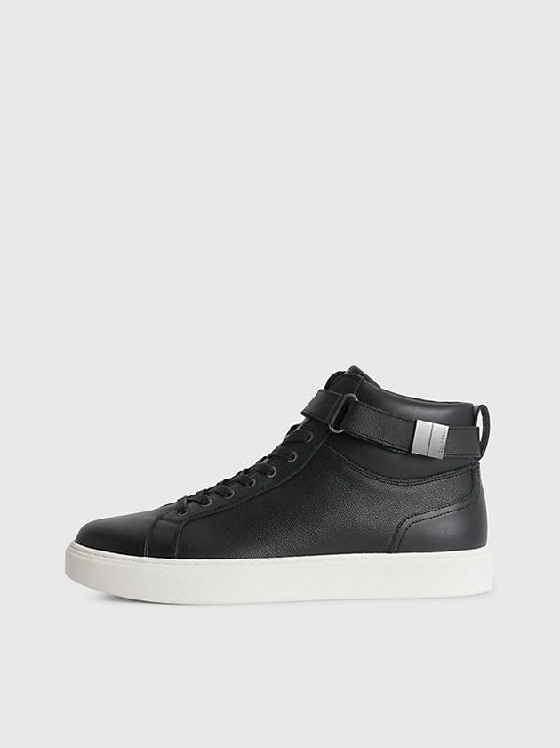 Black Calvin Klein Leather High-Top Men Sneakers | SROM-26459