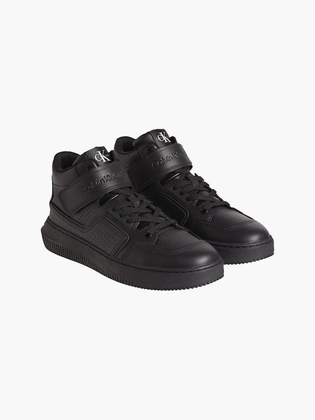 Black Calvin Klein Leather High-Top Men Sneakers | TZND-04536
