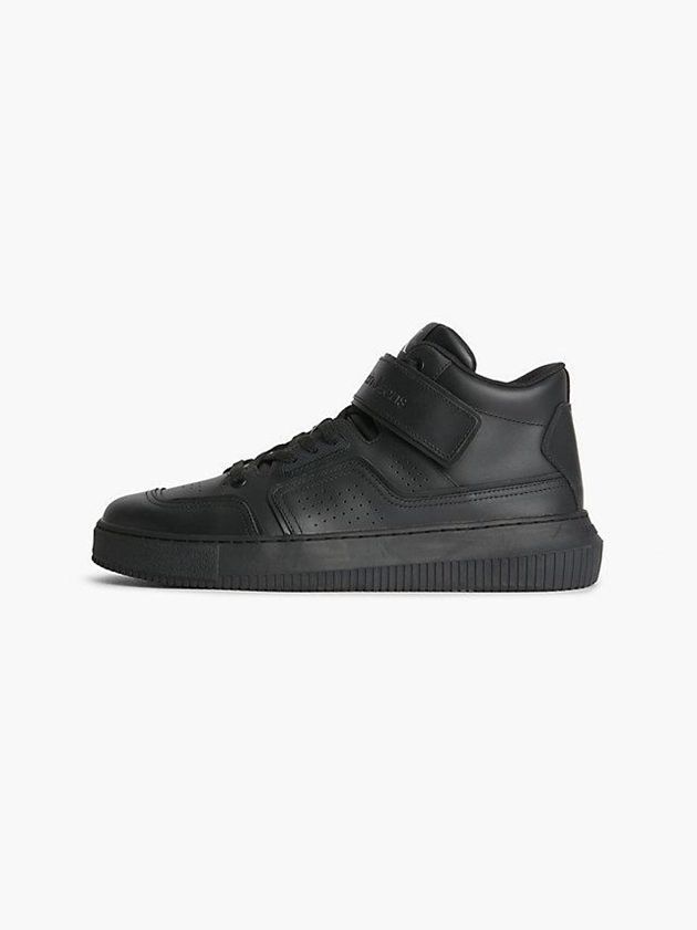 Black Calvin Klein Leather High-Top Men Sneakers | TZND-04536