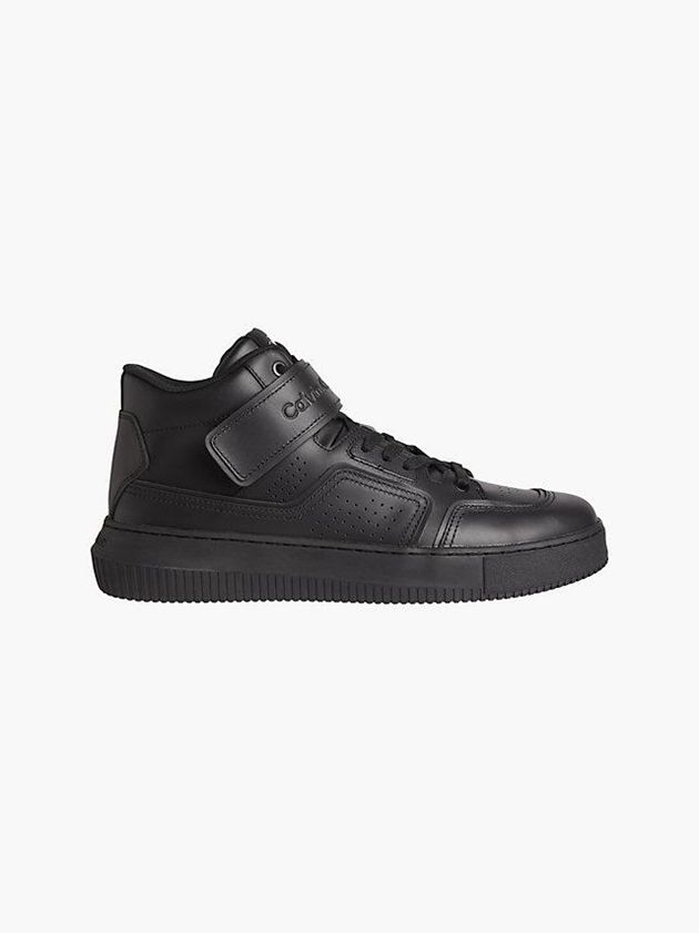 Black Calvin Klein Leather High-Top Men Sneakers | TZND-04536