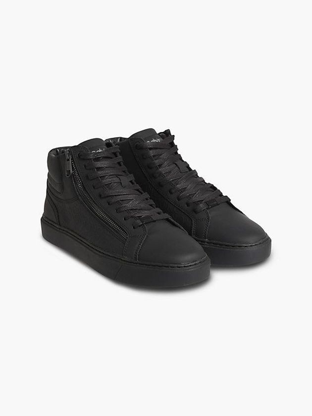 Black Calvin Klein Leather High-Top Men Sneakers | ZHTO-46298