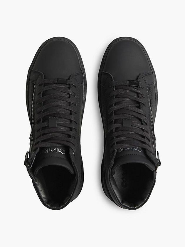 Black Calvin Klein Leather High-Top Men Sneakers | ZHTO-46298