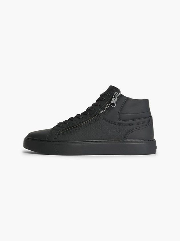Black Calvin Klein Leather High-Top Men Sneakers | ZHTO-46298