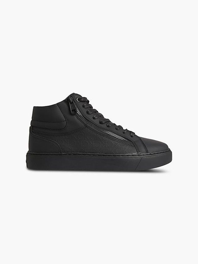 Black Calvin Klein Leather High-Top Men Sneakers | ZHTO-46298