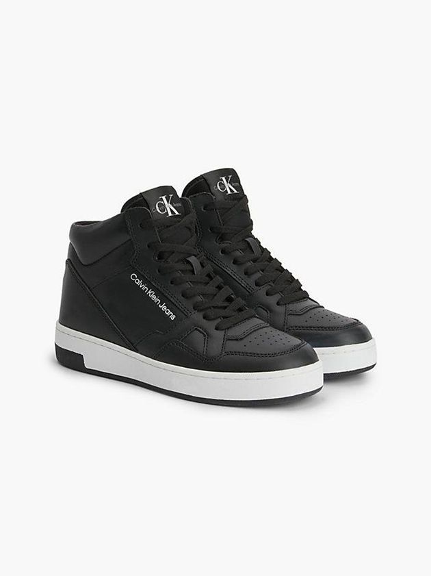 Black Calvin Klein Leather High-Top Women Sneakers | LYUD-30459