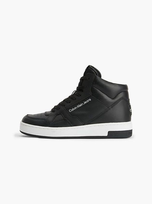 Black Calvin Klein Leather High-Top Women Sneakers | LYUD-30459
