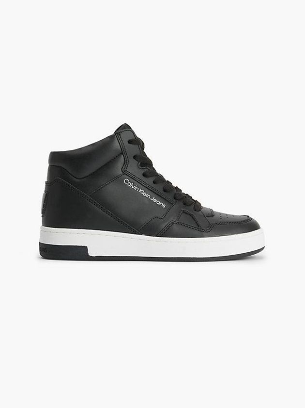 Black Calvin Klein Leather High-Top Women Sneakers | LYUD-30459