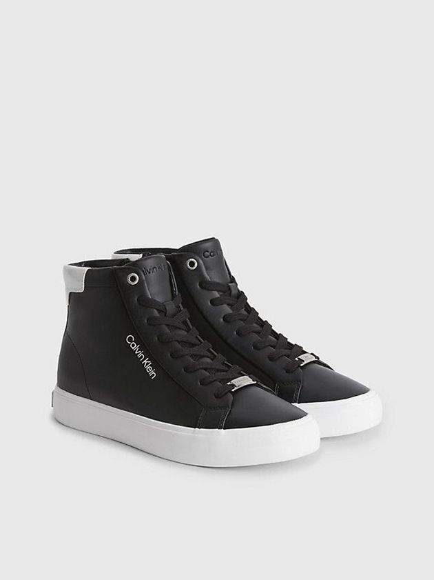 Black Calvin Klein Leather High-Top Women Sneakers | XEWT-19062