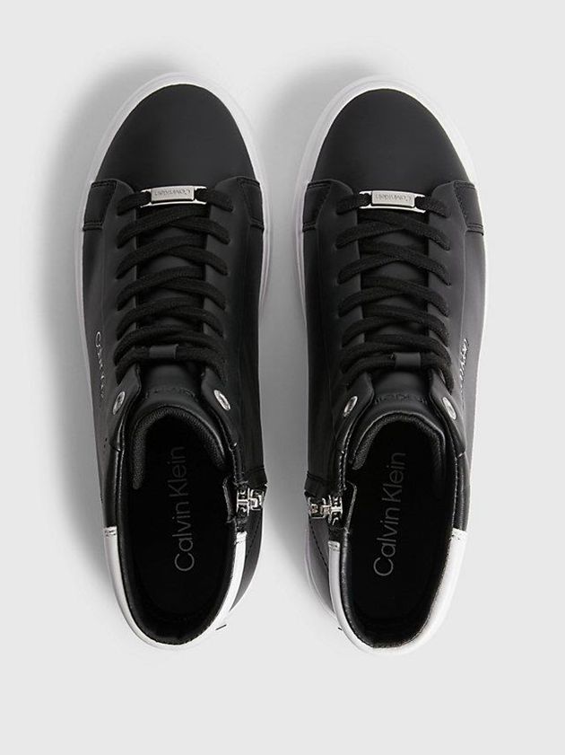 Black Calvin Klein Leather High-Top Women Sneakers | XEWT-19062