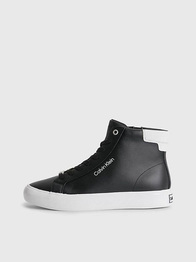 Black Calvin Klein Leather High-Top Women Sneakers | XEWT-19062
