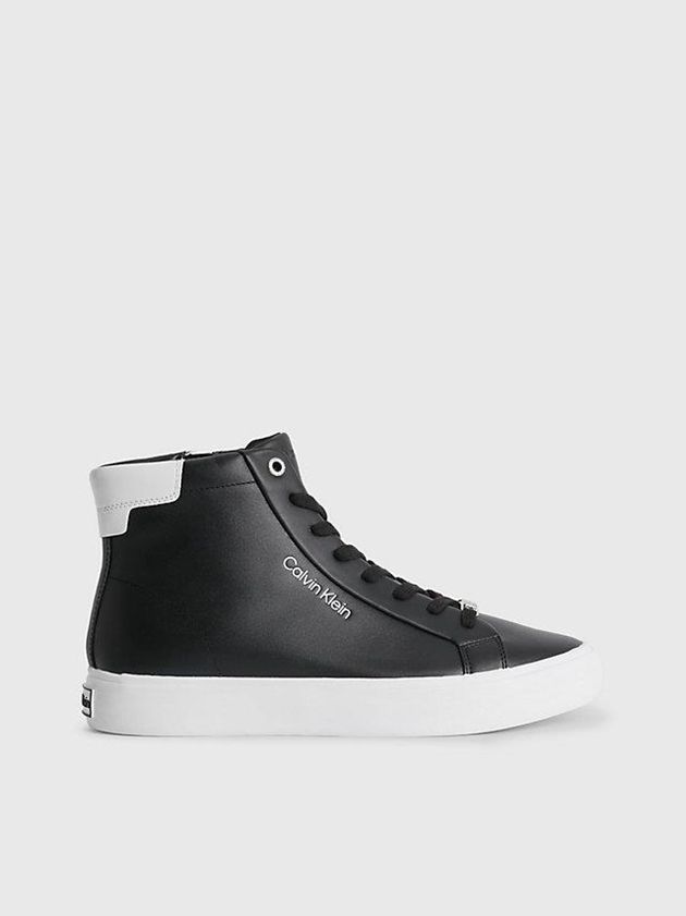 Black Calvin Klein Leather High-Top Women Sneakers | XEWT-19062